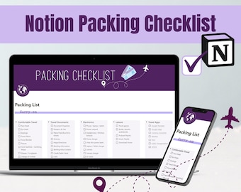 Mall för checklista för resepackning för alla typer av destinationer, minimalistiskt lila tema