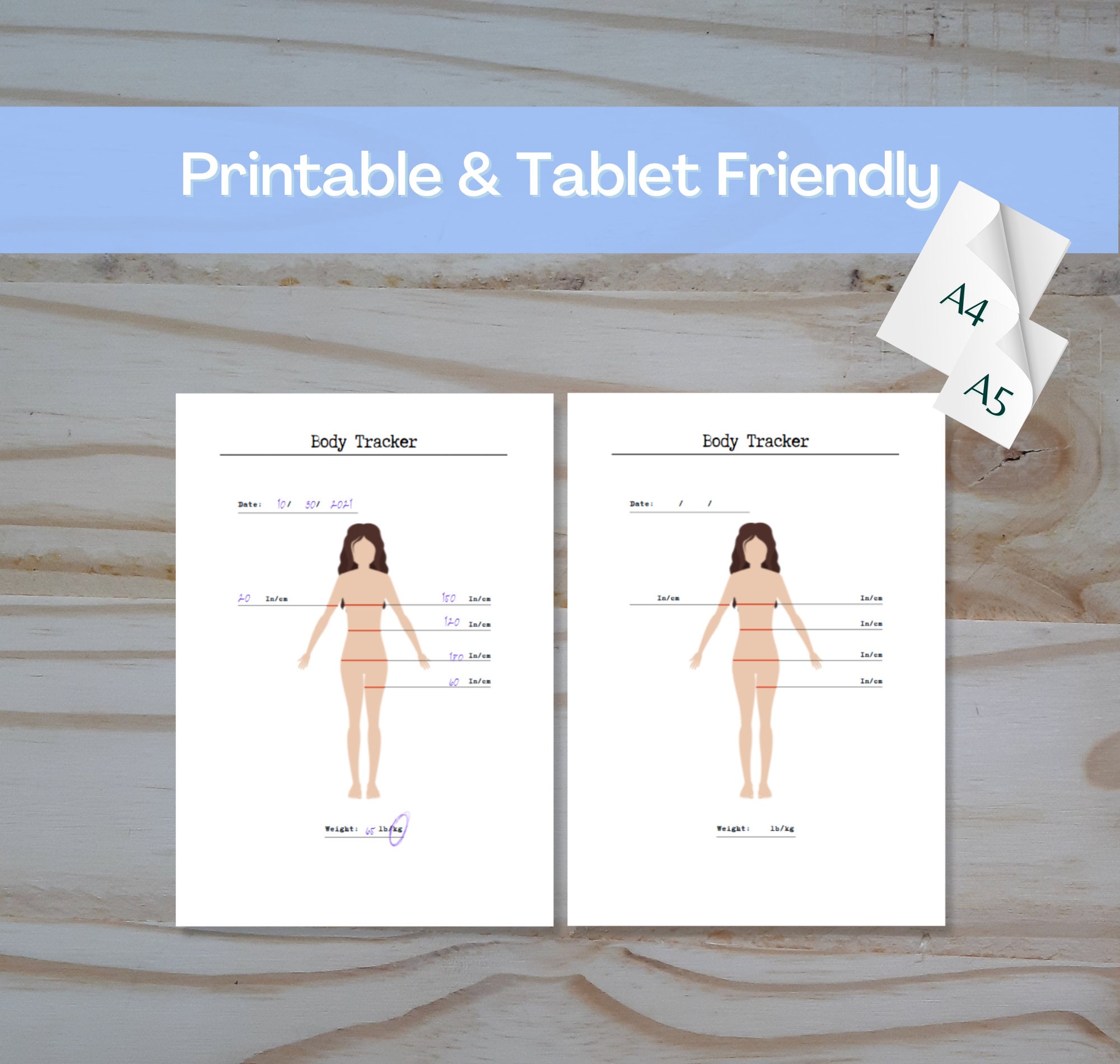 Workout and Body Tracker Printable and Tablet Friendly in A4 and A5 ...