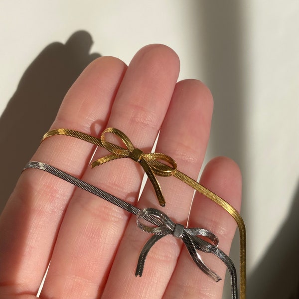 Collier ras de cou en chaîne serpent en acier inoxydable avec nœud | collier de mode | noeud papillon