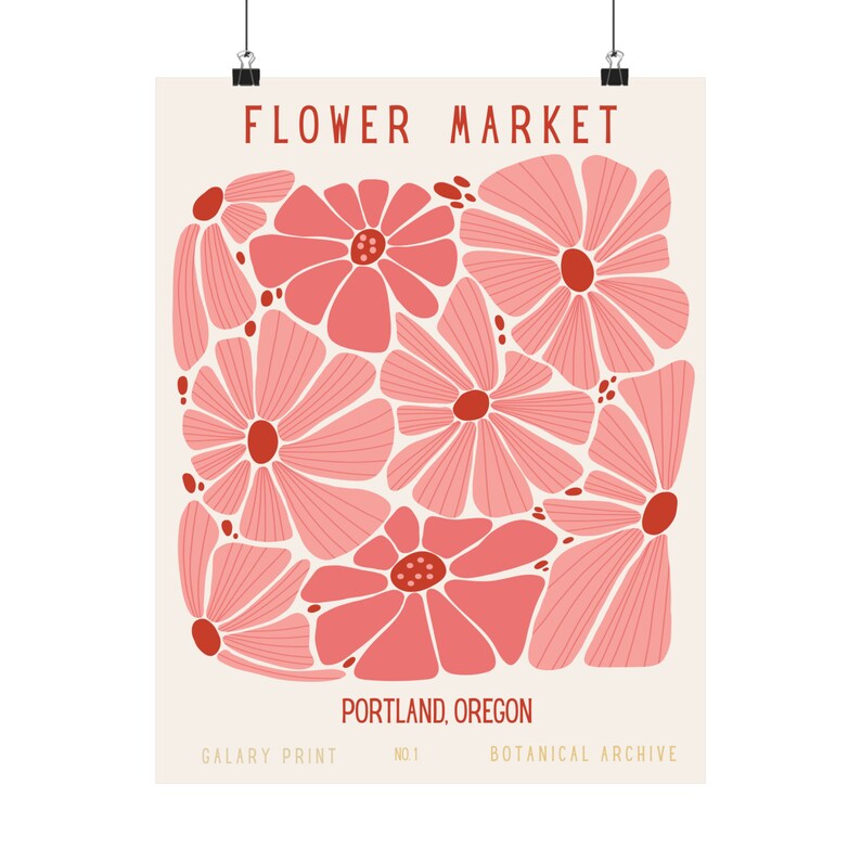 Flower Market, Portland, Oregon Matte Poster. Bring the Charm of the Pacific Northwest Into Your