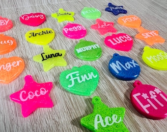 Handmade resin neon glitter dog cat pet name ID tag