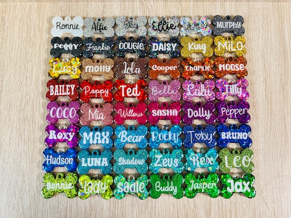 Handmade holographic glitter resin pet dog cat name ID tag