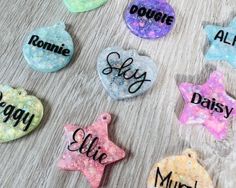 Handmade resin pastel glitter dog cat pet name ID tag