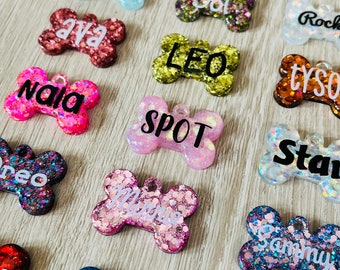 Handmade resin dog cat pet name ID tag various sizes