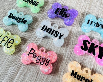 Handmade resin pastel glitter pet dog cat name ID tag