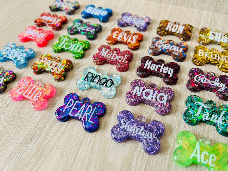 Handmade resin dog cat pet name ID tag image 1