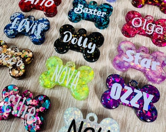 Handmade resin personalised dog cat pet name ID tags