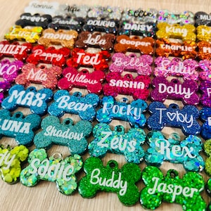Handmade holographic glitter resin pet dog cat name ID tag