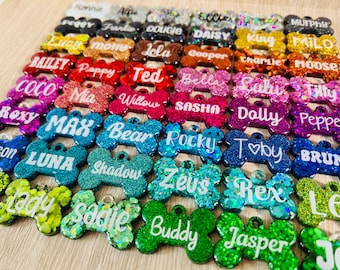 Handmade holographic glitter resin pet dog cat name ID tag