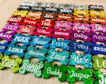 Handmade holographic glitter resin pet dog cat name ID tag