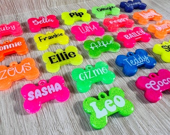 Handmade resin neon glitter pet dog cat name ID tag
