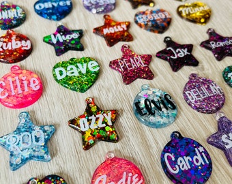 Handmade glitter resin pet dog cat ID name tags