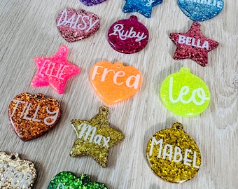 Handmade resin personalised dog cat pet name ID tags