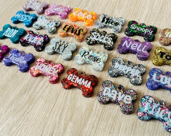 Handmade resin personalised dog pet name ID tags various sizes