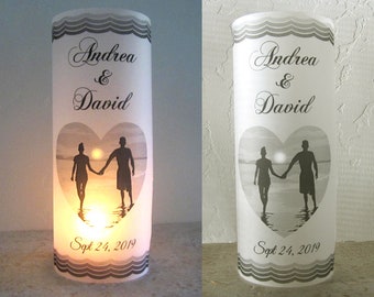12 Personalized Wedding Anniversary Centerpiece walking on the beach sunset Table Decoration luminaries