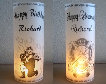 12 Personalized Retirement, Birthday Centerpiece Table Decoration Luminaries, Fireman, Firefighter, Fire Truck, Pilot