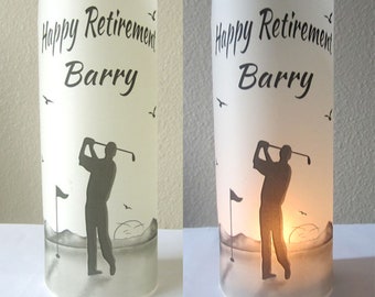 12 Personalized Retirement, Birthday golf Sunset Centerpiece Table Decoration Luminary.Please read item description B4 ordering *NOT GLASS!