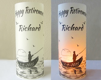 12 Personalized Retirement, Birthday Party Fishing, Table Decoration Luminaries