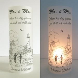 12 Personalized Lighthouse, Beach, Ocean, sunset, Wedding Centerpiece Luminaries Table Decoration