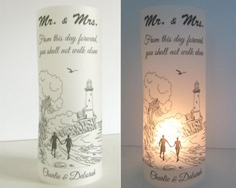 12 Personalized Lighthouse, Beach, Ocean, sunset, Wedding Centerpiece Luminaries Table Decoration