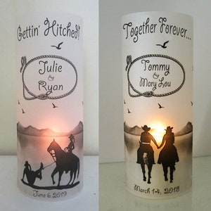 12 Personalized  Western Cowboy Wedding, Anniversary,  CenterpieceTable Decoration Luminaries