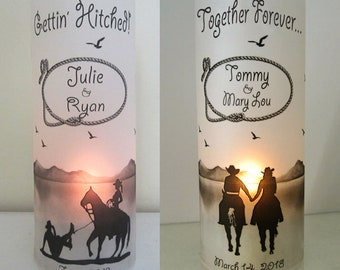 12 Personalized  Western Cowboy Wedding, Anniversary,  CenterpieceTable Decoration Luminaries