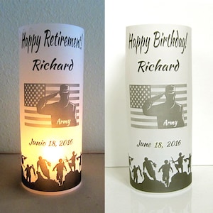 12 Personalized Retirement, Birthday Military, Army, Navy, Marines Luminaries Centerpiece Table Decoration