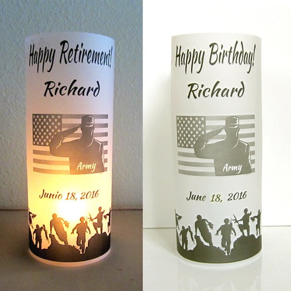 12 Personalized Retirement, Birthday Military, Army, Navy, Marines Luminaries Centerpiece Table Decoration