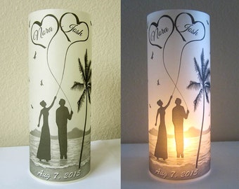 12 Personalized Wedding Centerpiece Luminaries Palmtree Seascape, Cityscape Table Decoration