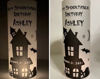 12 Personalized Halloween Birthday Centerpiece, Vellum  luminarie, Table Decoration, haunted house, pumpkins,Frankenstein, scary, spookie