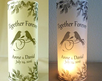 12 Personalized Love Birds Wedding Centerpiece, Table Decoration, anniversary vellum Luminaries , save the date, lanterns,together forever