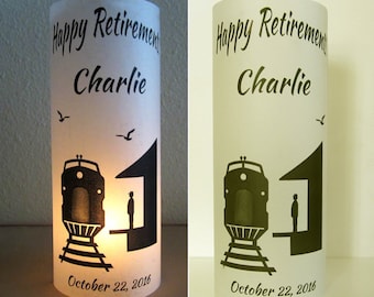 12 Personalized Retirement, Birthday Centerpiece Train, Subway attendant Table Decoration Luminaries, Transportation, Transit Authority