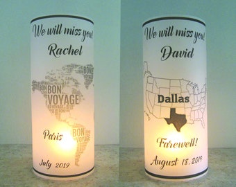 12 Personalized Bon Voyage, Farewell, Going Away Party Centerpiece Table Decoration Luminaries