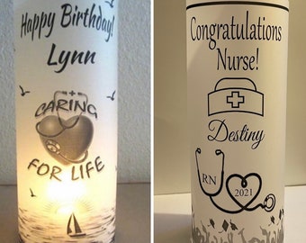 12 Personalized Retirement, Birthday, Graduation.  Medical, Nurse, Doctor, Health Care Luminaries Centerpiece Table Decoration, vellum