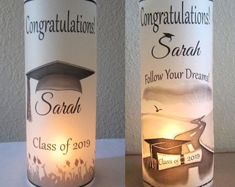 12 Personalized Graduation Centerpiece Table Decoration luminaries. **Please read item Description before placing an order.**NOT GLASS**