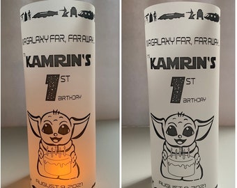 12 Personalized , Birthday, Star Wars, Yoda, Centerpieces, vellum luminarie Table Decoration,baby yoda, cake