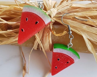 Watermelon Dangle Earring | Fruit Jewelry | Kawaii Style | Perfect Gift For Her | Summer Earrings | Cute Melon Slice Dangle