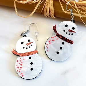 Snowman Glitter Earrings | Dangle | Holiday Style | Winter Theme