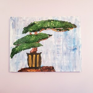 Abstract Acrylic Pour Evergreen Bonsai Original Painting| Abstract Acrylic Pour Artwork| Bonsai Evergreen Tree Painting| Three Tiered Bonsai
