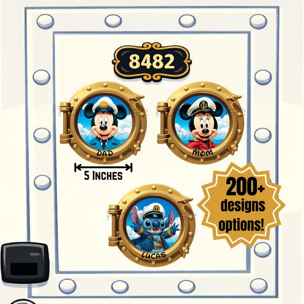 Disney Cruise Door Magnet Captain Themed Porthole Personalized