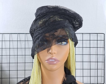 Lace Flat Top Transparent Hat, Headwear For Her, Brimless Hats, Slouch Hats For Women, Avant Garde Hats, Aavan Chic