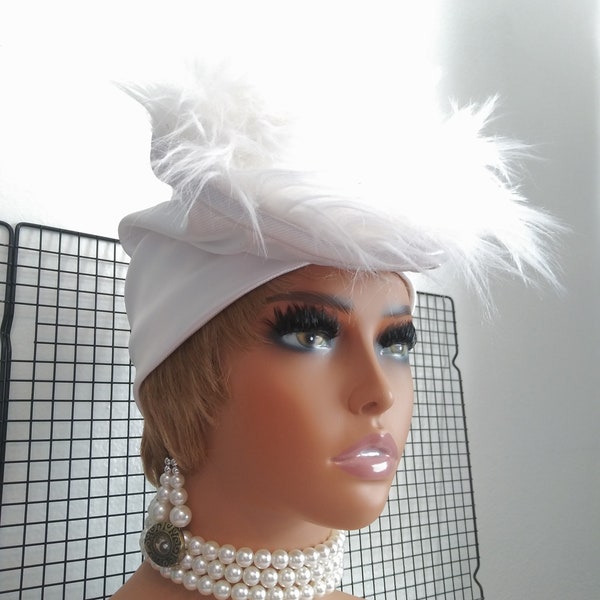 Satin Turban, Brimless Flat Top Fur Hat, with Satin Liner, Unique Avant Garde Ladies Hats, by Slouch Hats for Women