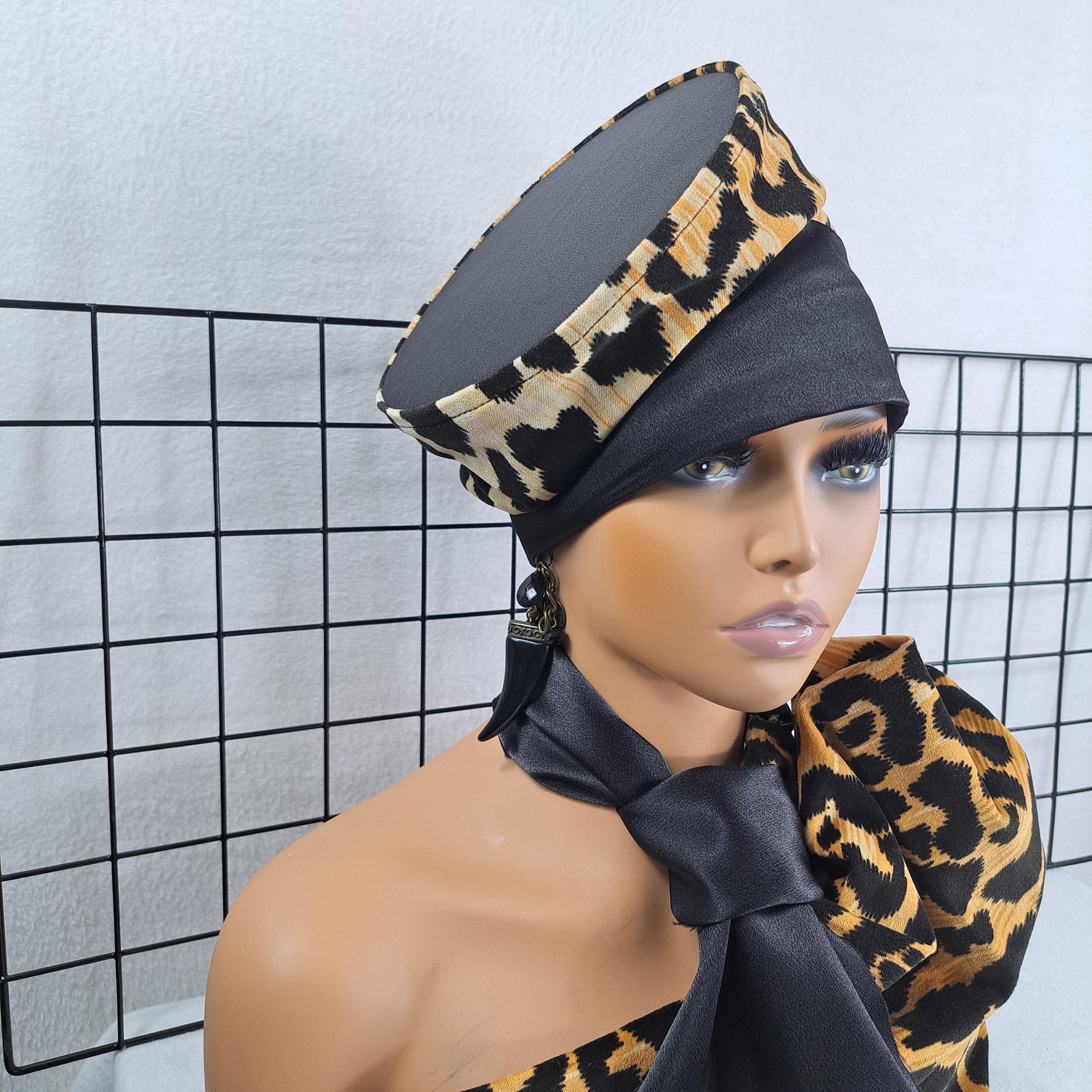 Leopard Print, Animal Print Flat Top Hats, Slouch Hats for Women, Avant Garde Dress Hats with  Liners, Futuristic Headpieces, Streetwear Hat