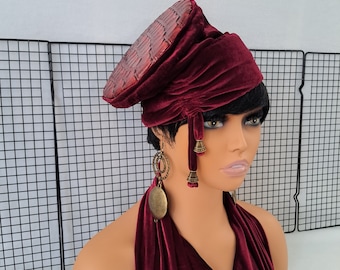 Flat Top Hat, Tilt Hat, Cloche Hat, Velvet Hat, Crocodile Skin Print Hat, Satin Lined Hat, Burgundy Dress Hat, Slouch Hats For Women