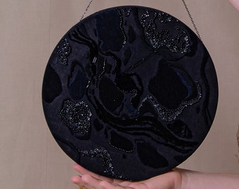 Abstract embroidery Hoop Art Interior Decor Wall Haging hoop art Unique Textile Art Dark Embroidery Beaded Hoop Black Embroidery