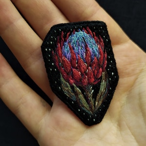 Custom flower brooch, Embroidered flower brooch, Prothea brooch, Botanical embroidery brooch, Embroidered flower jewelry image 1