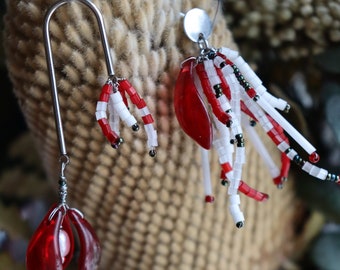 Dangle and drop Asymmetrical earring, Beaded fairy earrings, Floral handmade earrings, Abstract bead earrings, Gift for her