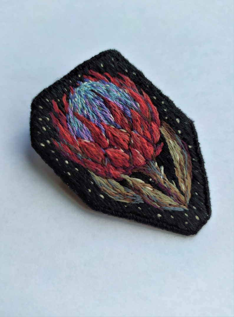 Custom flower brooch, Embroidered flower brooch, Prothea brooch, Botanical embroidery brooch, Embroidered flower jewelry image 4