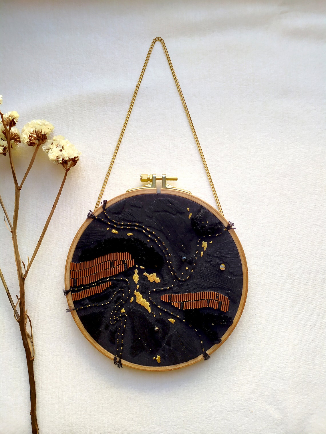 Embroidery wall art modern embroidery black and golden  etsy Embroidery wall art modern embroidery black and golden  etsy