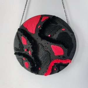 Modern embroidery art, Abstract embroidery wall decor, Beaded embroidered art, Textile art, Fiber art